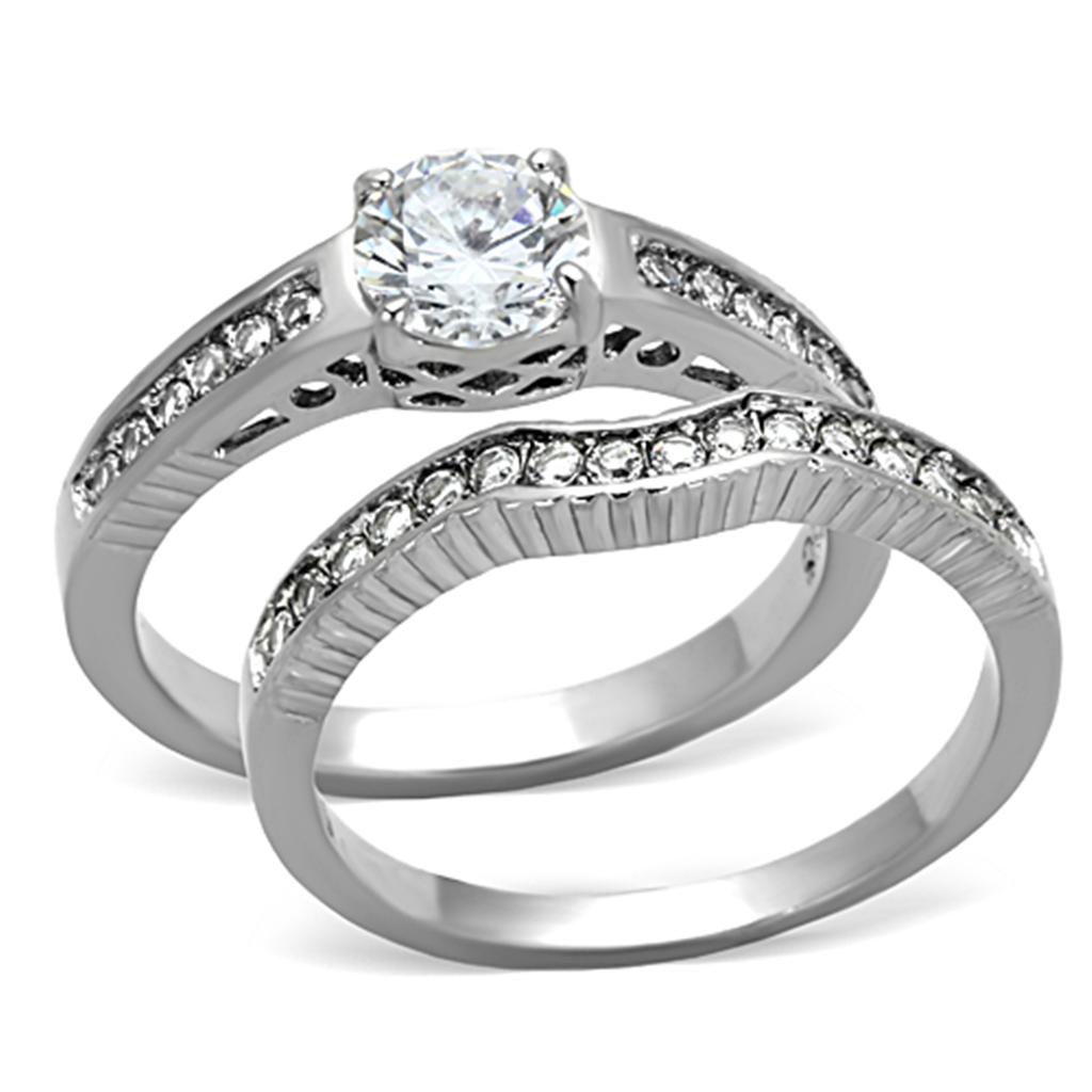 JCE1231 High polished (no plating) Stainless Steel Ring with AAA Grade CZ in Clear