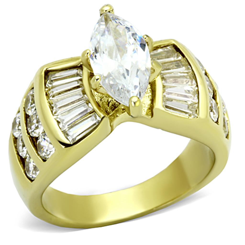 JCE1235 IP Gold(Ion Plating) Stainless Steel Ring with AAA Grade CZ in Clear