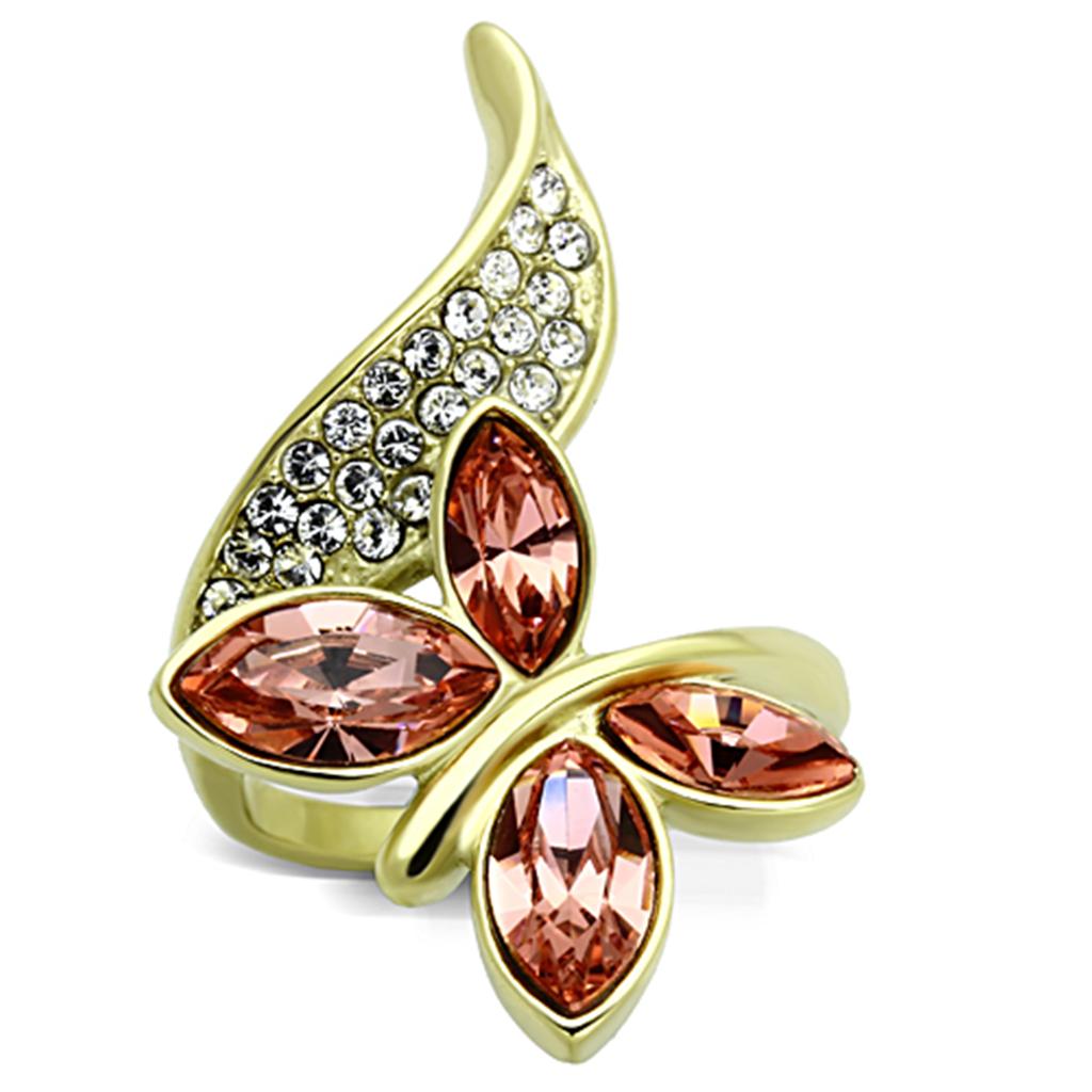 JCE1288 IP Gold(Ion Plating) Stainless Steel Ring with Top Grade Crystal in Light Peach