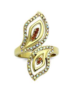 JCE1289 IP Gold(Ion Plating) Stainless Steel Ring with Top Grade Crystal in Multi Color
