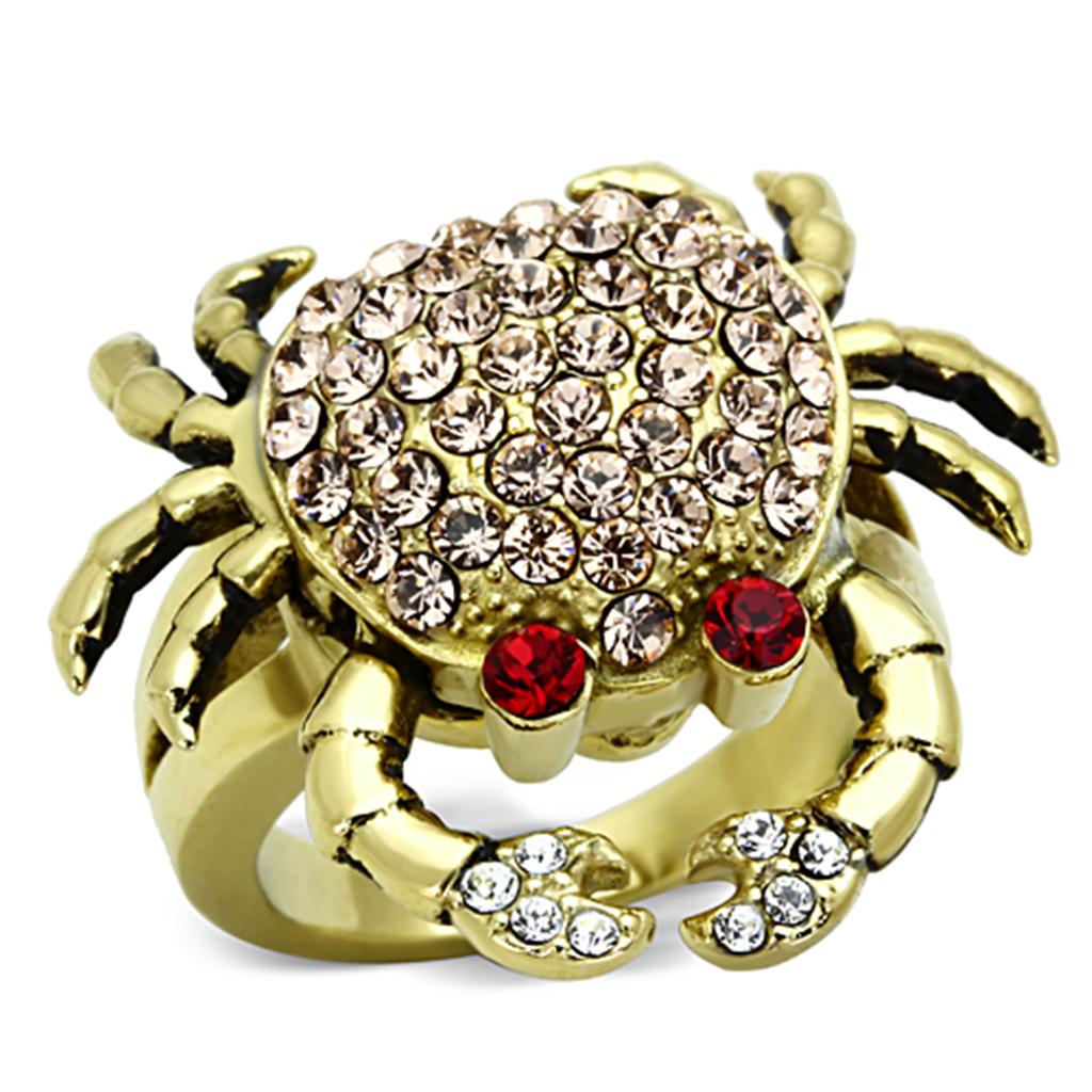 JCE1290 IP Gold(Ion Plating) Stainless Steel Ring with Top Grade Crystal in Multi Color