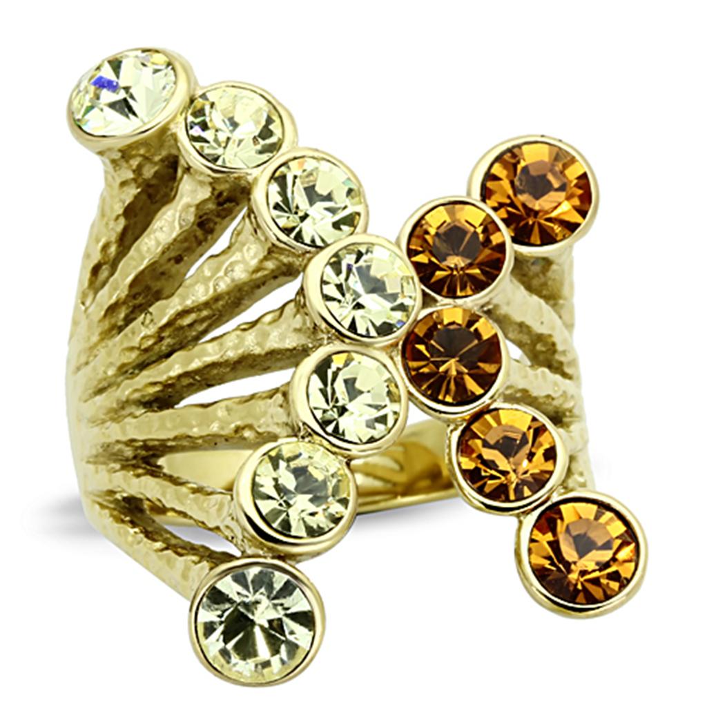 JCE1291 IP Gold(Ion Plating) Stainless Steel Ring with Top Grade Crystal in Multi Color