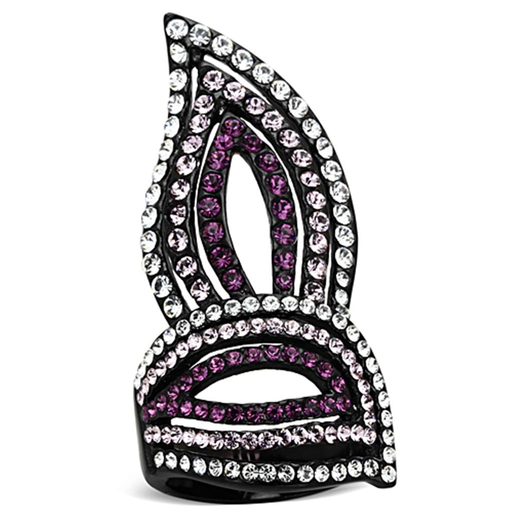 JCE1293 IP Black(Ion Plating) Stainless Steel Ring with Top Grade Crystal in Multi Color