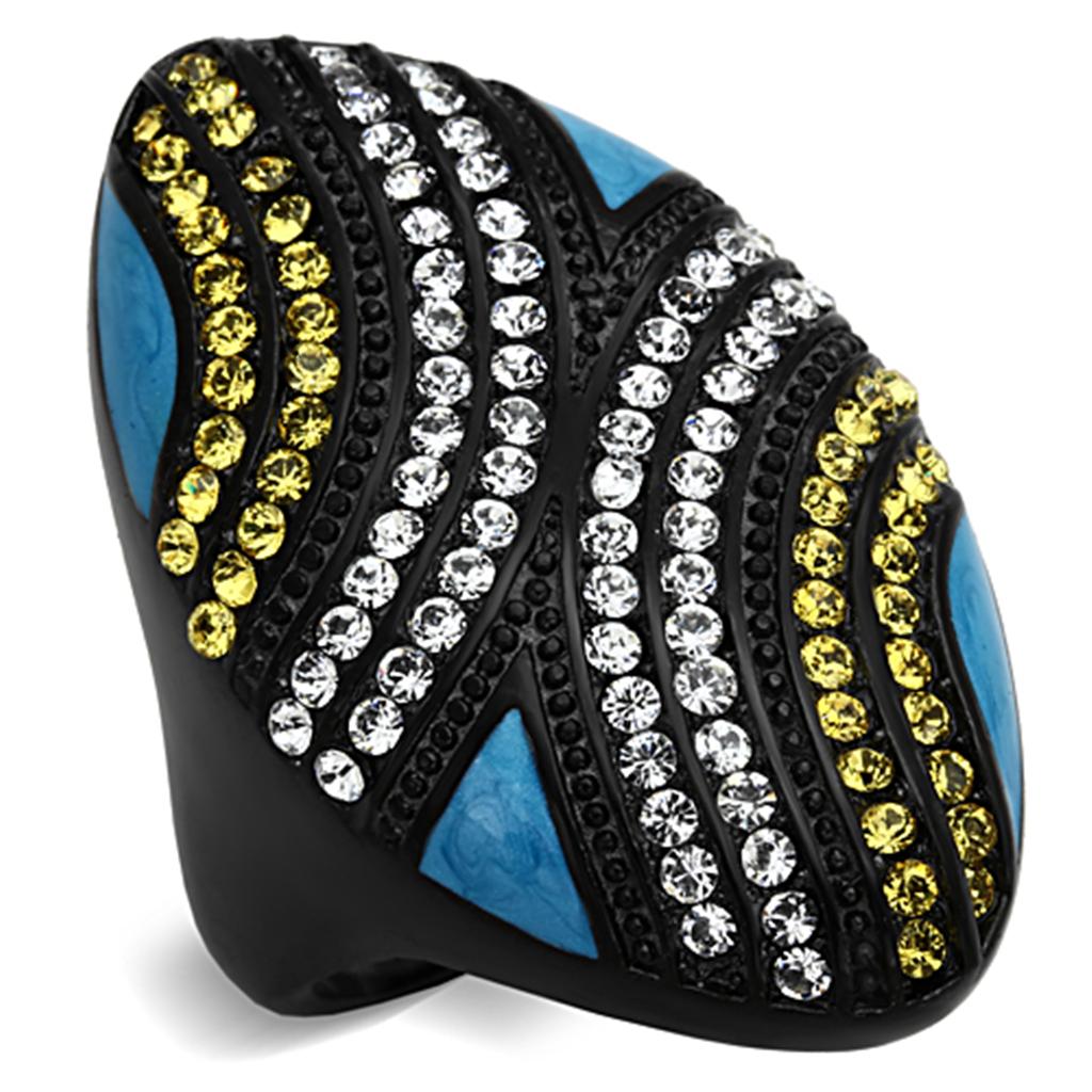 JCE1294 IP Black(Ion Plating) Stainless Steel Ring with Top Grade Crystal in Citrine Yellow