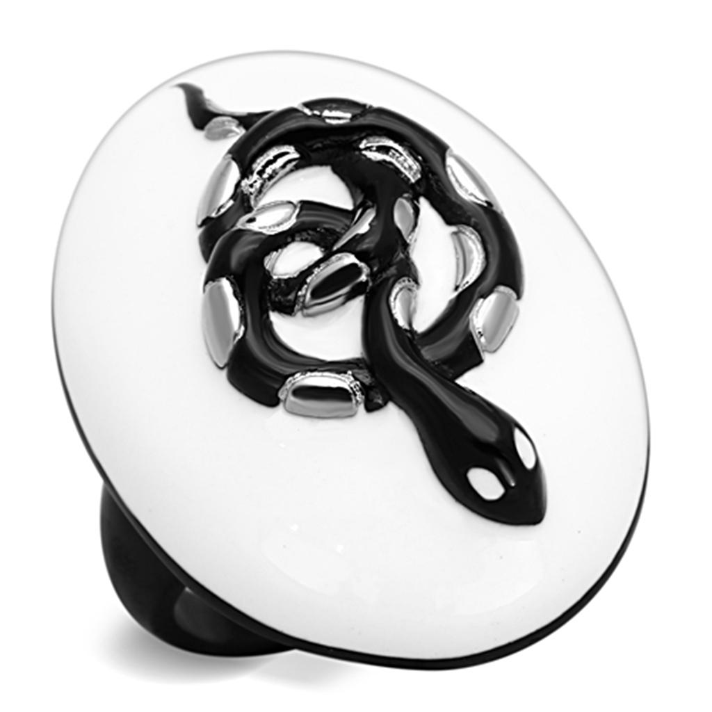 JCE1295 Two-Tone IP Black Stainless Steel Ring with Epoxy in White