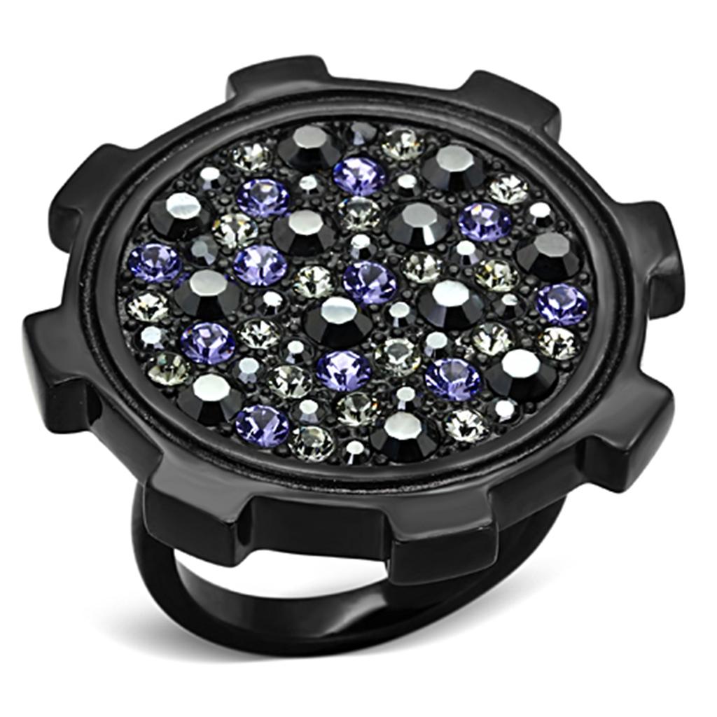 JCE1296 IP Black(Ion Plating) Stainless Steel Ring with Top Grade Crystal in Multi Color