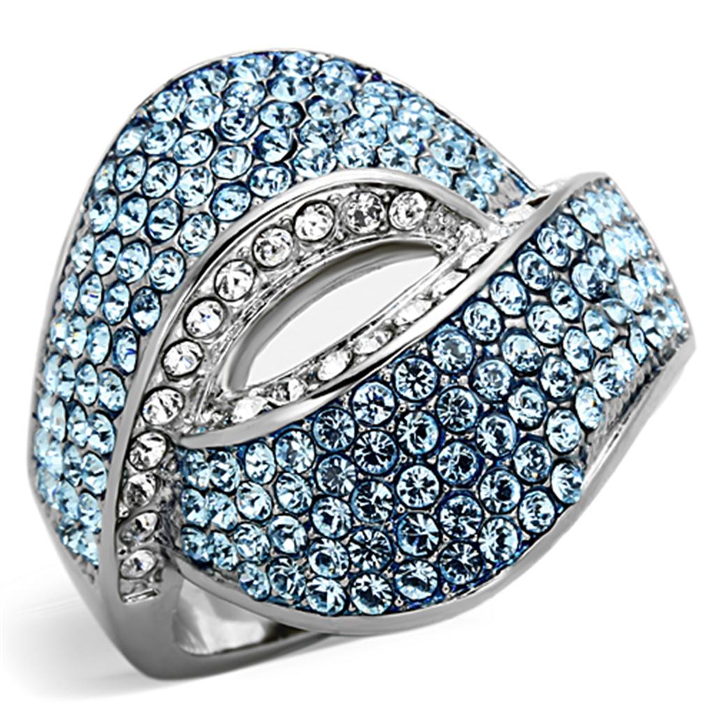 JCE1303 High polished (no plating) Stainless Steel Ring with Top Grade Crystal in Sea Blue