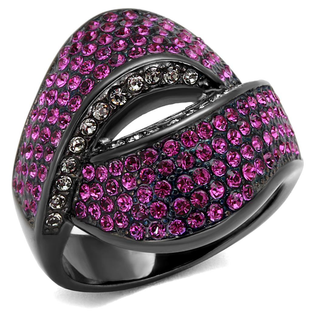 JCE1303LJ IP Light Black (IP Gun) Stainless Steel Ring with Top Grade Crystal in Light Peach