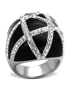 JCE1306 High polished (no plating) Stainless Steel Ring with Top Grade Crystal in Clear