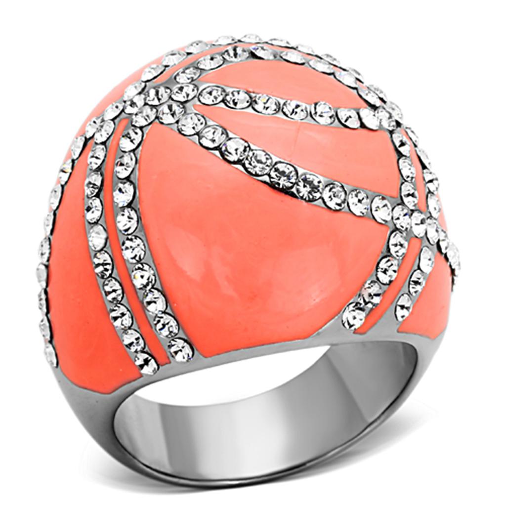 JCE1307 High polished (no plating) Stainless Steel Ring with Top Grade Crystal in Clear