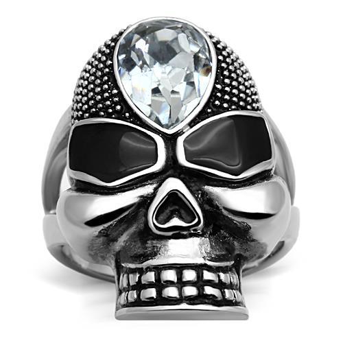 JCE1313 High polished (no plating) Stainless Steel Ring with Top Grade Crystal in Clear
