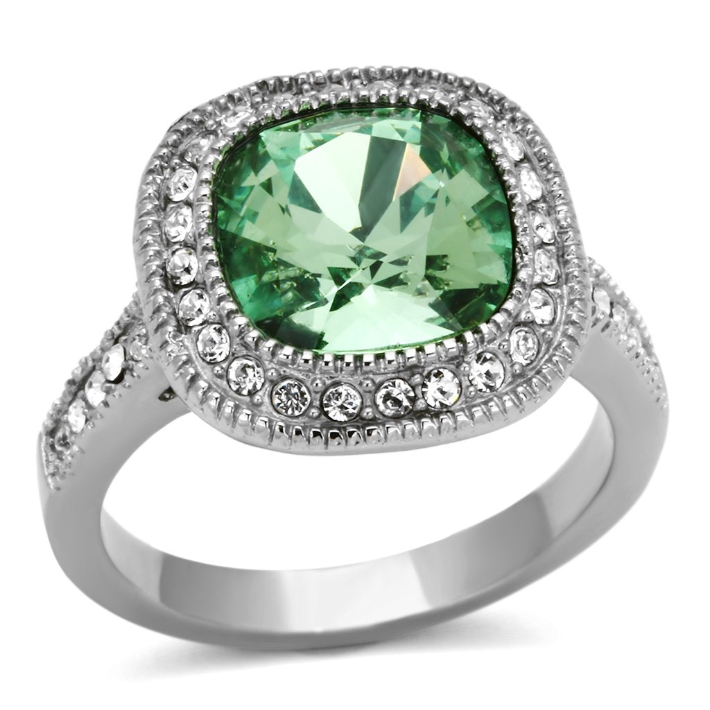JCE1317 High polished (no plating) Stainless Steel Ring with Top Grade Crystal in Emerald