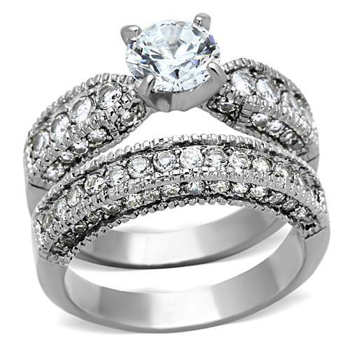 JCE1318 High polished (no plating) Stainless Steel Ring with AAA Grade CZ in Clear
