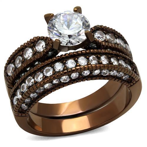 JCE1318LC IP Coffee light Stainless Steel Ring with AAA Grade CZ in Clear