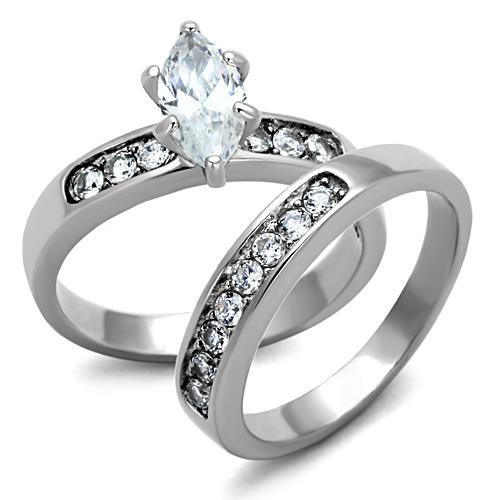 JCE1319 High polished (no plating) Stainless Steel Ring with AAA Grade CZ in Clear