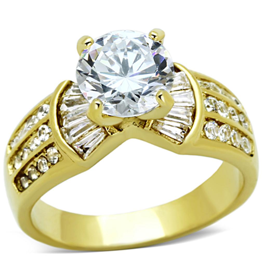 JCE1323 IP Gold(Ion Plating) Stainless Steel Ring with AAA Grade CZ in Clear