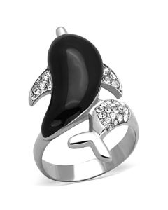 JCE1326 High polished (no plating) Stainless Steel Ring with Top Grade Crystal in Clear