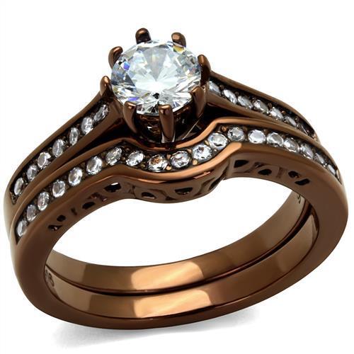 JCE1330LC IP Coffee light Stainless Steel Ring with AAA Grade CZ in Clear