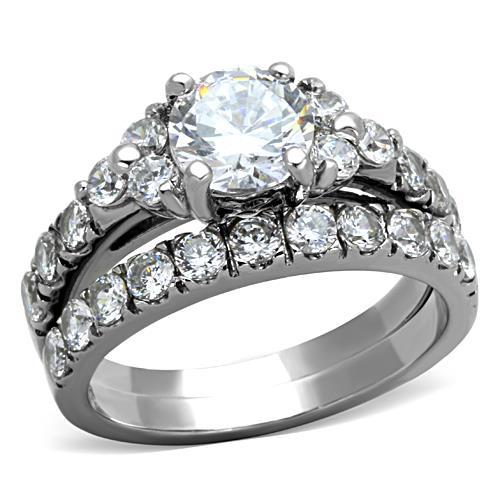 JCE1331 High polished (no plating) Stainless Steel Ring with AAA Grade CZ in Clear