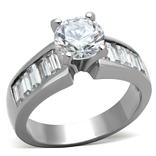 JCE1332 High polished (no plating) Stainless Steel Ring with AAA Grade CZ in Clear