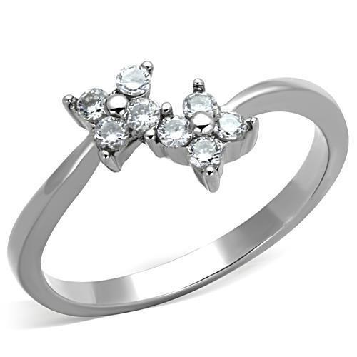 JCE1333 High polished (no plating) Stainless Steel Ring with AAA Grade CZ in Clear