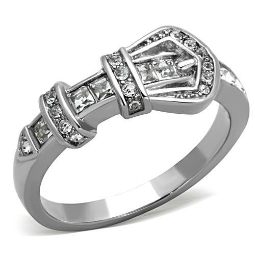 JCE1334 High polished (no plating) Stainless Steel Ring with Top Grade Crystal in Clear