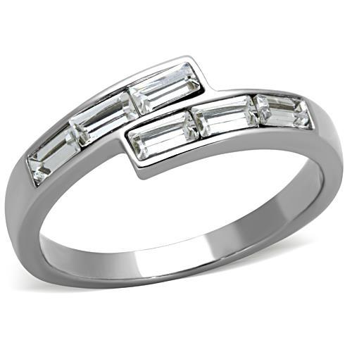 JCE1335 High polished (no plating) Stainless Steel Ring with Top Grade Crystal in Clear