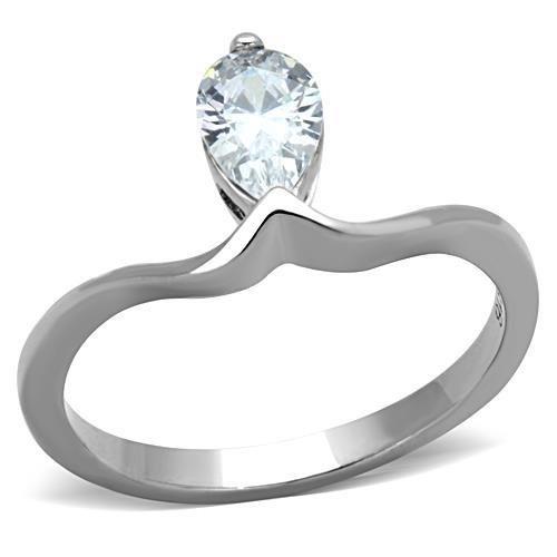 JCE1336 High polished (no plating) Stainless Steel Ring with AAA Grade CZ in Clear