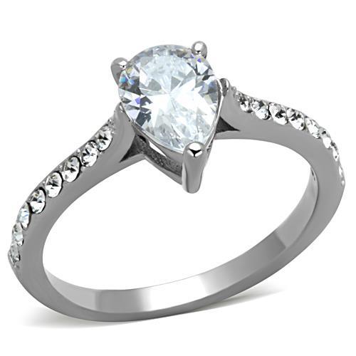 JCE1337 High polished (no plating) Stainless Steel Ring with AAA Grade CZ in Clear