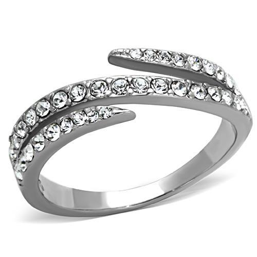 JCE1338 High polished (no plating) Stainless Steel Ring with Top Grade Crystal in Clear