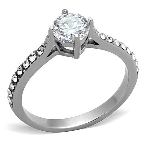 JCE1339 High polished (no plating) Stainless Steel Ring with AAA Grade CZ in Clear