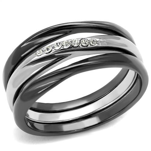 JCE1340PJ Two Tone IP Light Black (IP Gun) Stainless Steel Ring with Top Grade Crystal in Clear