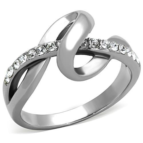 JCE1341 High polished (no plating) Stainless Steel Ring with Top Grade Crystal in Clear