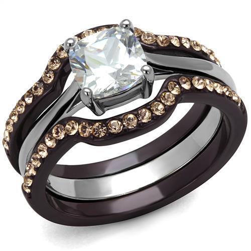 JCE1343PC Two Tone IP Dark Brown (IP coffee) Stainless Steel Ring with AAA Grade CZ in Clear