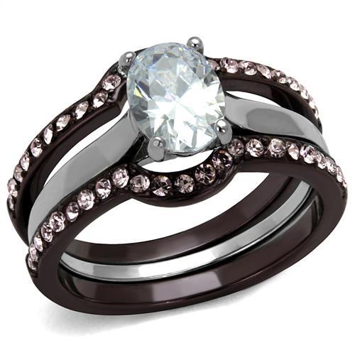 JCE1344PC Two Tone IP Dark Brown (IP coffee) Stainless Steel Ring with AAA Grade CZ in Clear