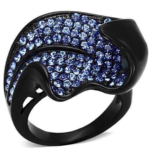JCE1362 IP Black(Ion Plating) Stainless Steel Ring with Top Grade Crystal in Sapphire