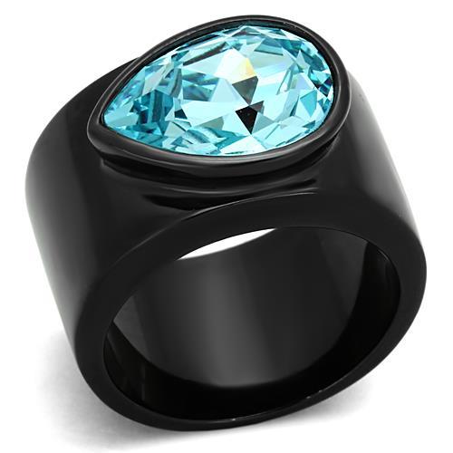 JCE1363 IP Black(Ion Plating) Stainless Steel Ring with Top Grade Crystal in Light Sapphire