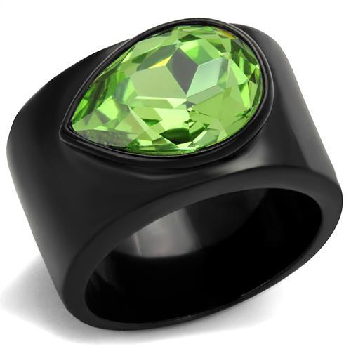 JCE1363J IP Black(Ion Plating) Stainless Steel Ring with Top Grade Crystal in Peridot