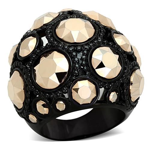 JCE1366 IP Black(Ion Plating) Stainless Steel Ring with Top Grade Crystal in Metallic Light Gold