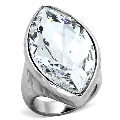 JCE1368 IP rhodium (PVD) Stainless Steel Ring with Top Grade Crystal in Clear