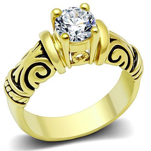 JCE1377 IP Gold(Ion Plating) Stainless Steel Ring with AAA Grade CZ in Clear