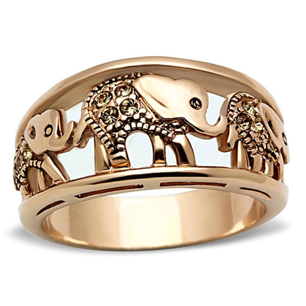 JCE1380 IP Rose Gold(Ion Plating) Stainless Steel Ring with Top Grade Crystal in Citrine Yellow