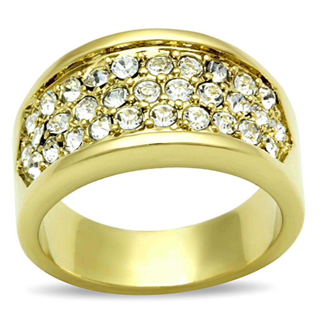 JCE1385 IP Gold(Ion Plating) Stainless Steel Ring with Top Grade Crystal in Clear