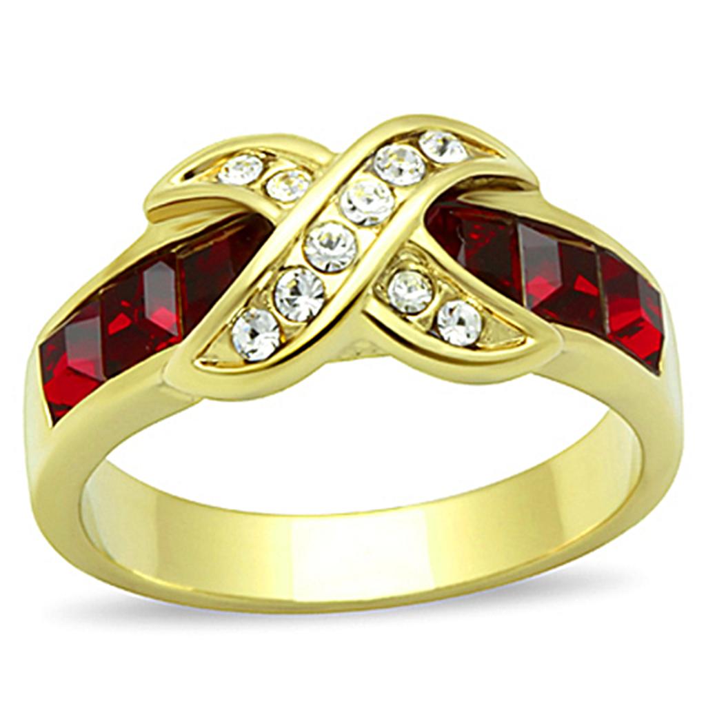 JCE1388 IP Gold(Ion Plating) Stainless Steel Ring with Top Grade Crystal in Siam