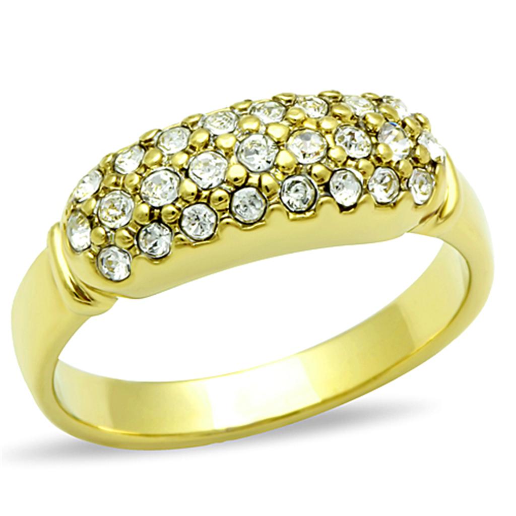 JCE1389 IP Gold(Ion Plating) Stainless Steel Ring with Top Grade Crystal in Clear
