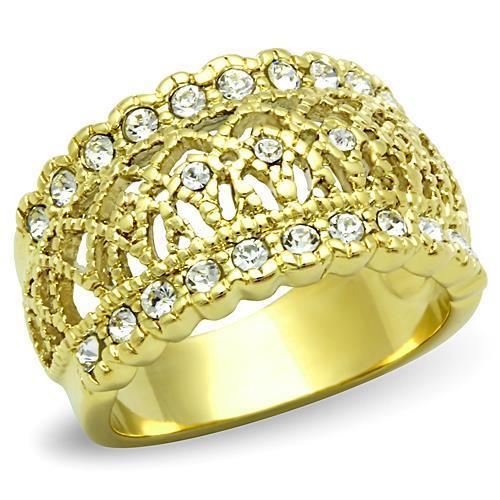 JCE1393 IP Gold(Ion Plating) Stainless Steel Ring with Top Grade Crystal in Clear
