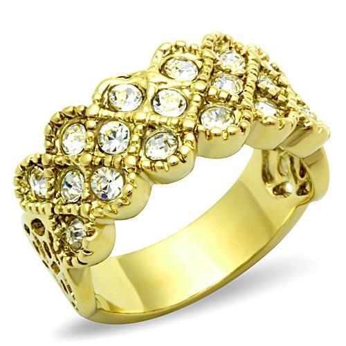 JCE1394 IP Gold(Ion Plating) Stainless Steel Ring with Top Grade Crystal in Clear