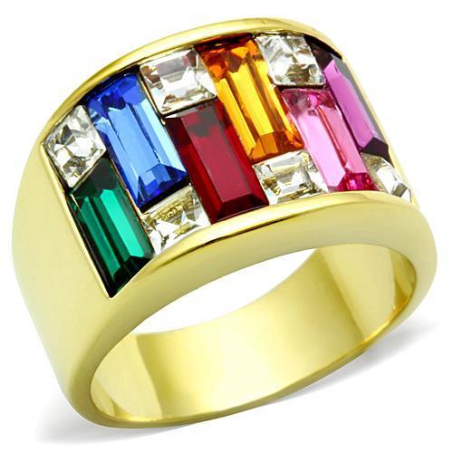 JCE1397 IP Gold(Ion Plating) Stainless Steel Ring with Top Grade Crystal in Multi Color