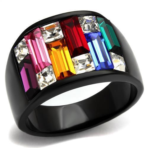 JCE1397J IP Black(Ion Plating) Stainless Steel Ring with Top Grade Crystal in Multi Color