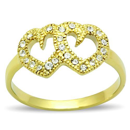 JCE1398 IP Gold(Ion Plating) Stainless Steel Ring with Top Grade Crystal in Clear